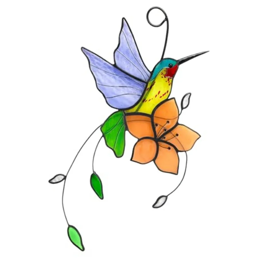 Handmade Stained Glass Hummingbird Suncatcher, Lavender- Bird with Peach-Fuzz Flower Window Hanging Decor, Art Glass Ornament,
Handmade Stained Glass Hummingbird Suncatcher, Lavender- Bird with Peach-Fuzz Flower Window Hanging Decor, Art Glass Ornament,