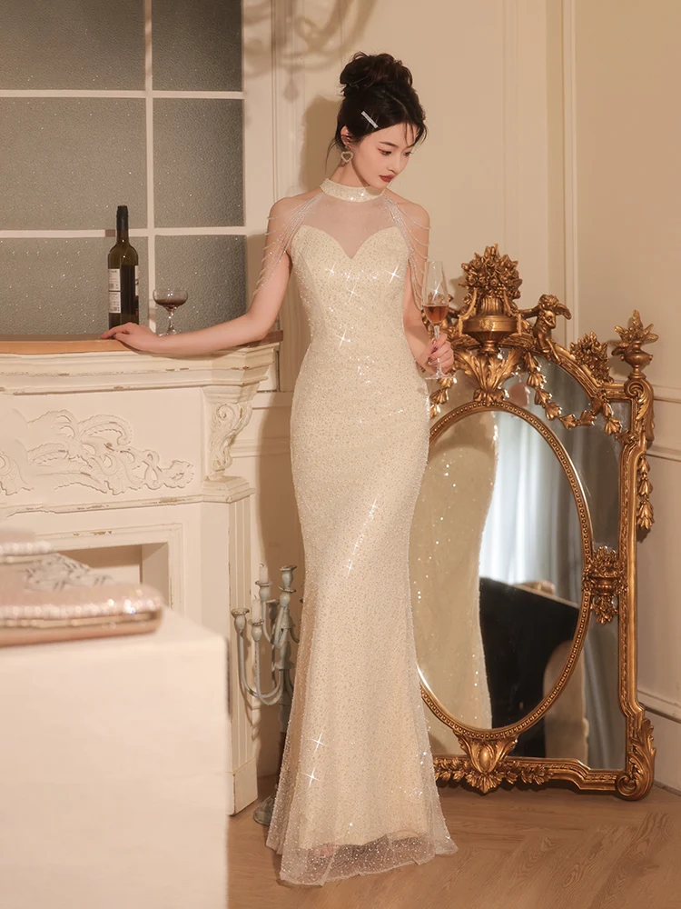 Элегантное вечернее платье цвета шампань с эффектом «рыбий хвост» для женщин, новинка для новогодних конференций, роскошное, высококлассное, изысканное.
Элегантное вечернее платье цвета шампань с эффектом «рыбий хвост» для женщин, новинка для новогодних конференций, роскошное, высококлассное, изысканное.