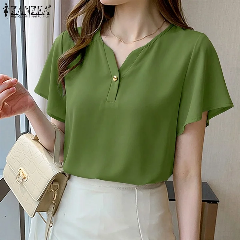 2026 ZANZEA Office Women Blouses Solid Work Shirts Summer Elegant V Neck Short Sleeve Tops Stylish Holiday Tunic Female Chemise
2026 ZANZEA Office Women Blouses Solid Work Shirts Summer Elegant V Neck Short Sleeve Tops Stylish Holiday Tunic Female Chemise