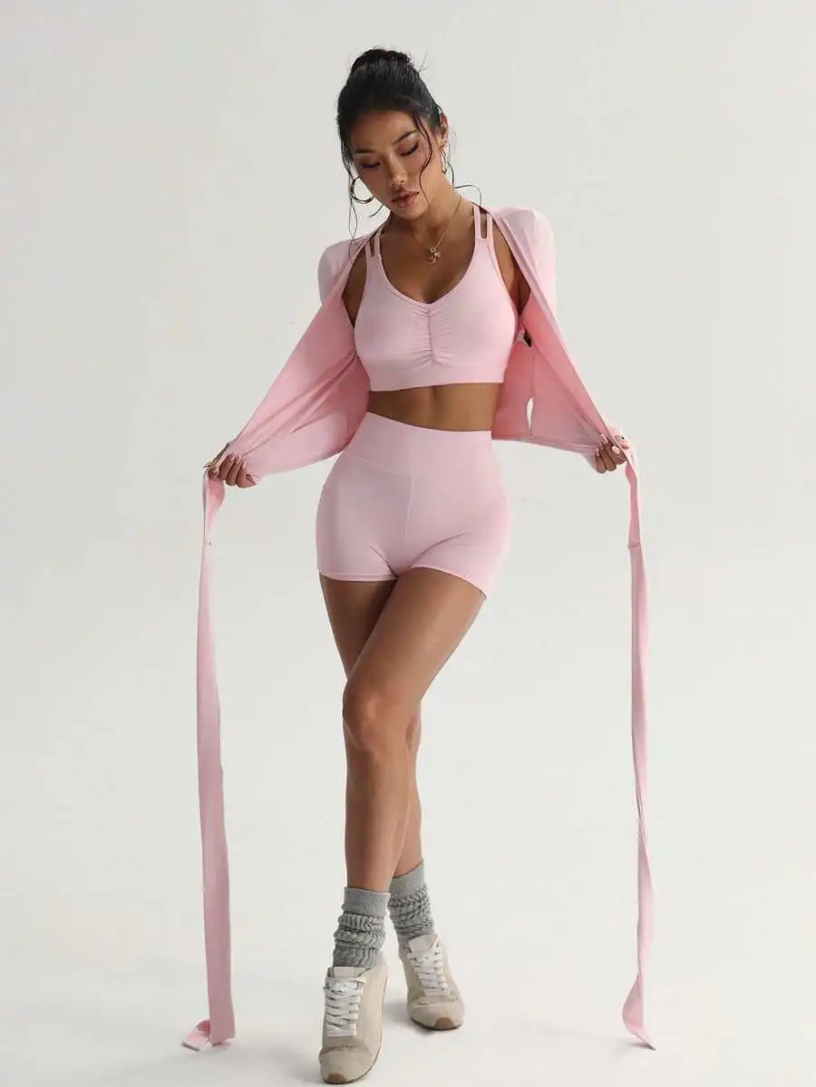 Powder Pink 3 Piece Sports Set V Neck Top Criss Cross Back Shorts Lounge Wear
Powder Pink 3 Piece Sports Set V Neck Top Criss Cross Back Shorts Lounge Wear