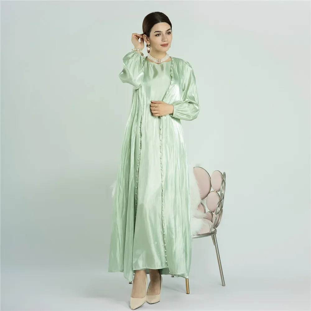 Shiny Satin 2 Piece Muslim for Women Open Abaya Kimono Long Maxi Dress Turkey Kaftan Dubai Islam Eid Party Morocco Gown Vestidos
Shiny Satin 2 Piece Muslim for Women Open Abaya Kimono Long Maxi Dress Turkey Kaftan Dubai Islam Eid Party Morocco Gown Vestidos