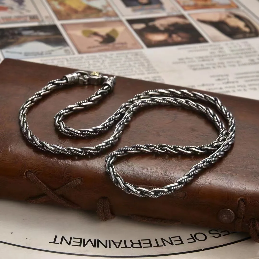 4mm Thick Twist Necklace S925 Silver Six Retro Vajra Spring Clasp Weaving Twisting Chain
4mm Thick Twist Necklace S925 Silver Six Retro Vajra Spring Clasp Weaving Twisting Chain