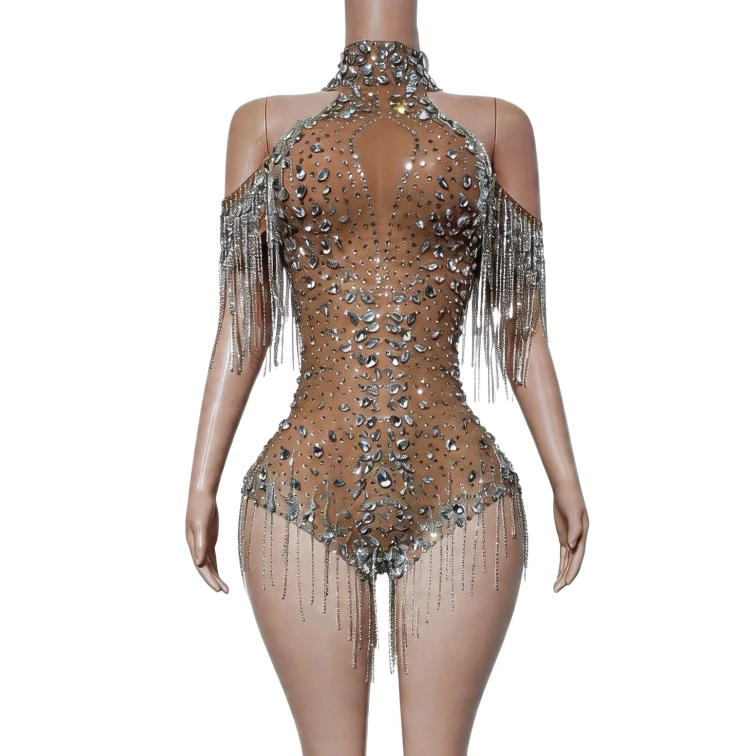 Silver Rhinestone Tassel Tight Fitting See Through Mesh Bodysuit Women Party Evening Club Wear Dance Stage Show Outfit Dianyin
Silver Rhinestone Tassel Tight Fitting See Through Mesh Bodysuit Women Party Evening Club Wear Dance Stage Show Outfit Dianyin