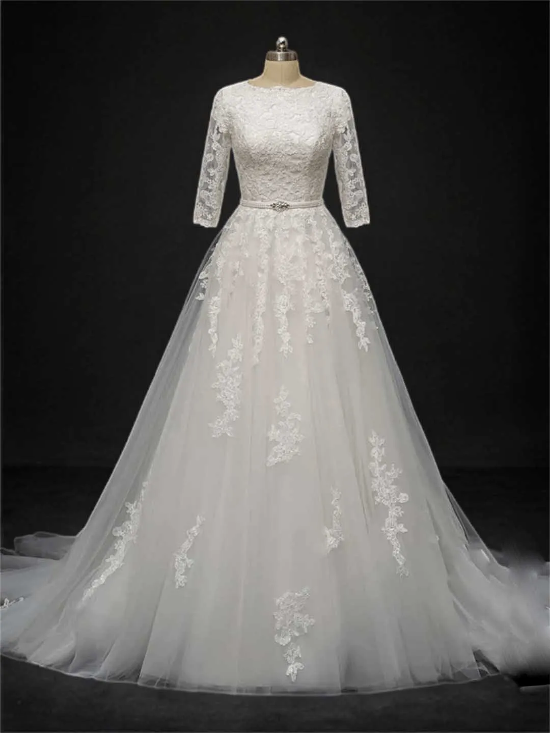 Luxurious Dignified Lace Wedding Dresses O-neck Three Quarter A-line Floor-Length Engagement Gowns Vintage Elegant Brides Dress
Luxurious Dignified Lace Wedding Dresses O-neck Three Quarter A-line Floor-Length Engagement Gowns Vintage Elegant Brides Dress