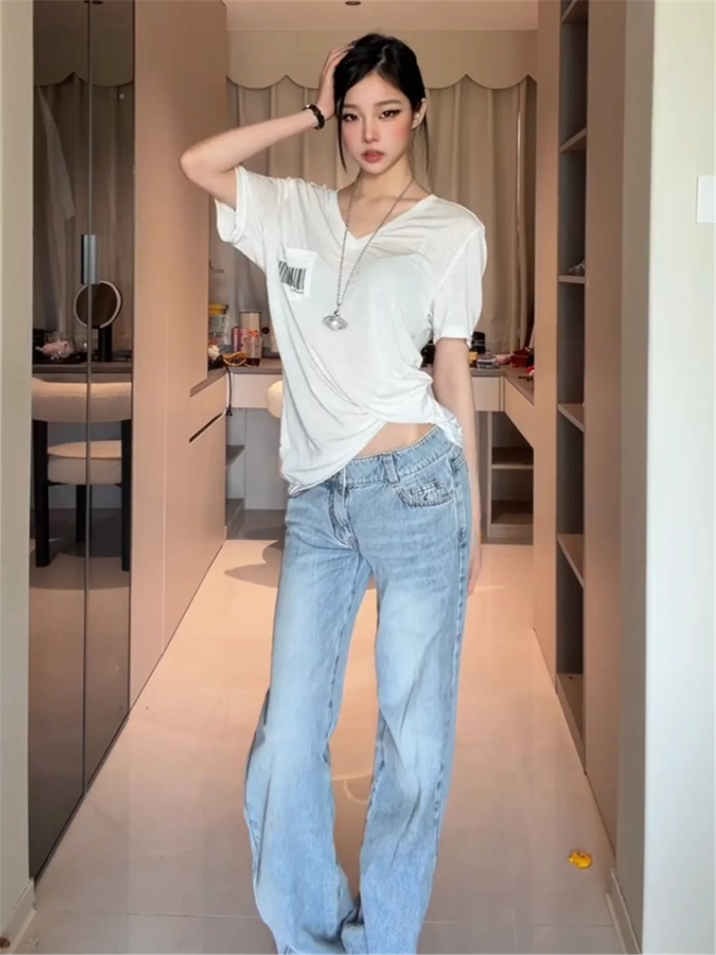 American Vintage Spicy Girl Light Blue Low Waist Straight Leg Jeans Women Summer Loose Slim Wide Leg Pants Casual Cotton
American Vintage Spicy Girl Light Blue Low Waist Straight Leg Jeans Women Summer Loose Slim Wide Leg Pants Casual Cotton