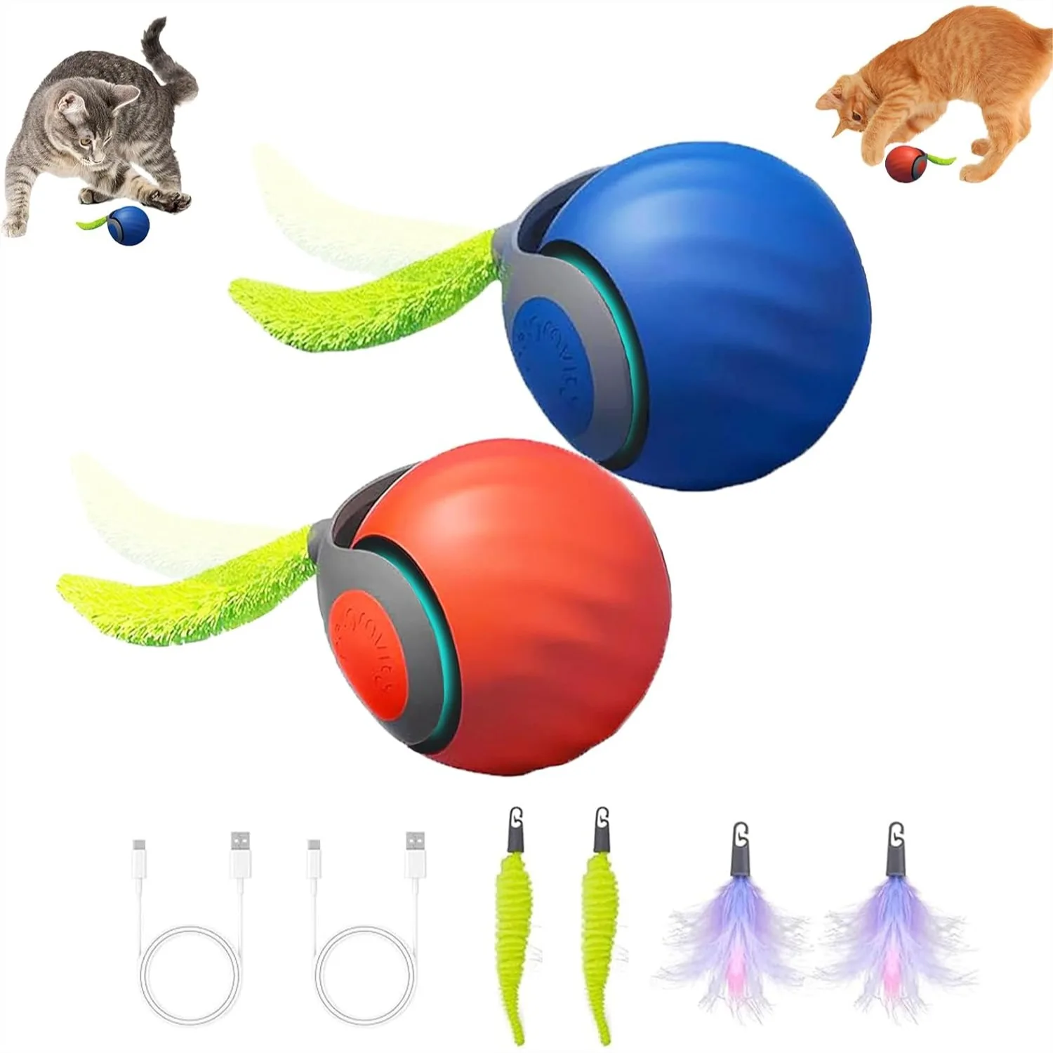 Interactive Cat Toys for Indoor Cats, 2Packs Automatic Moving Cat Ball with 4 Tails, 2 Speed Modes
Interactive Cat Toys for Indoor Cats, 2Packs Automatic Moving Cat Ball with 4 Tails, 2 Speed Modes