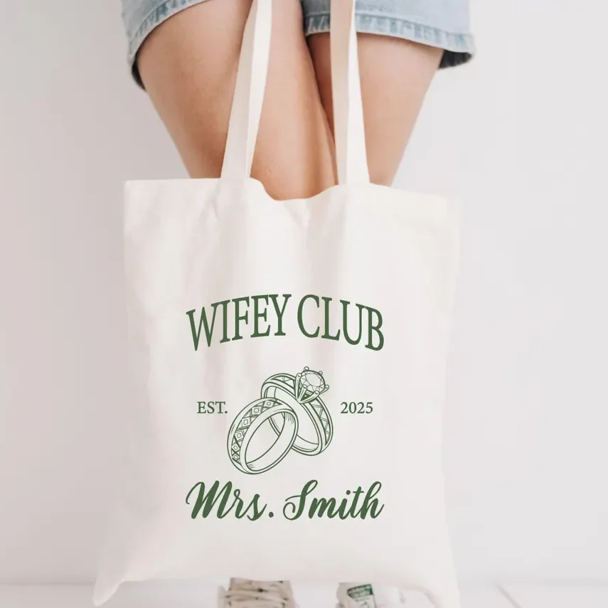 Personalized Wifey Club Mrs Smith Canvas Tote Bag For Women Bride To Be Wedding Gift Bridal Shower Bachelorette Party Handbag
Personalized Wifey Club Mrs Smith Canvas Tote Bag For Women Bride To Be Wedding Gift Bridal Shower Bachelorette Party Handbag