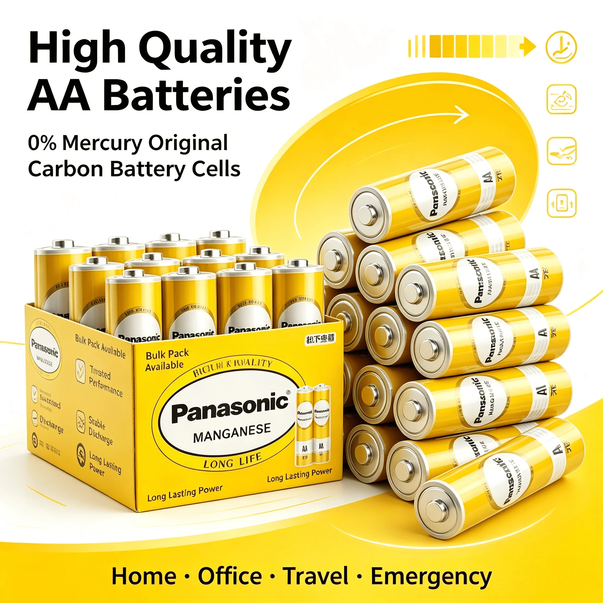 Original Panasonic AA 1.5V Carbon Zinc Dry Batteries For LED Toy MP3 Camera Flashlight Razor CD Player
Original Panasonic AA 1.5V Carbon Zinc Dry Batteries For LED Toy MP3 Camera Flashlight Razor CD Player