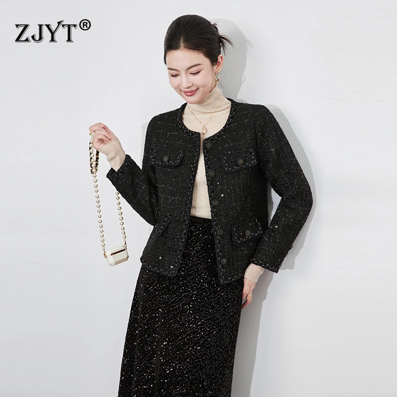 ZJYT Elegant Ladies Black Tweed Woolen Jacket for Women Ropa De Mujer 2024 Winter Coat Single Breasted Outerwear Veste Femme
ZJYT Elegant Ladies Black Tweed Woolen Jacket for Women Ropa De Mujer 2024 Winter Coat Single Breasted Outerwear Veste Femme