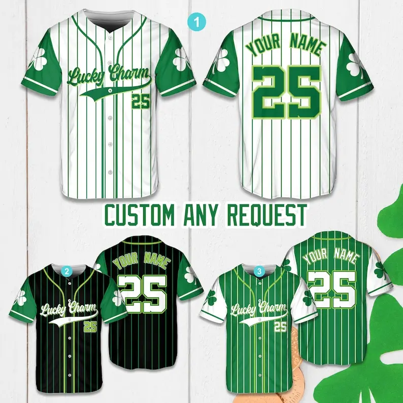 Настраиваемая бейсбольная майка ко Дню Святого Патрика, дизайн Lucky Charm Shamrock, спортивная рубашка с персонализированным именем и номером
Настраиваемая бейсбольная майка ко Дню Святого Патрика, дизайн Lucky Charm Shamrock, спортивная рубашка с персонализированным именем и номером