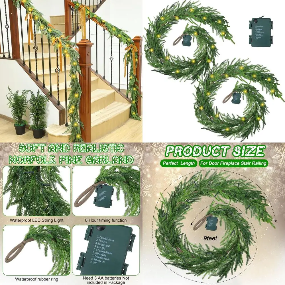 Предварительно освещенная гирлянда из искусственной сосны с теплыми белыми светодиодными фонарями для рождественских, праздничных и наружных украшений (2 шт., 9 футов)
Предварительно освещенная гирлянда из искусственной сосны с теплыми белыми светодиодными фонарями для рождественских, праздничных и наружных украшений (2 шт., 9 футов)