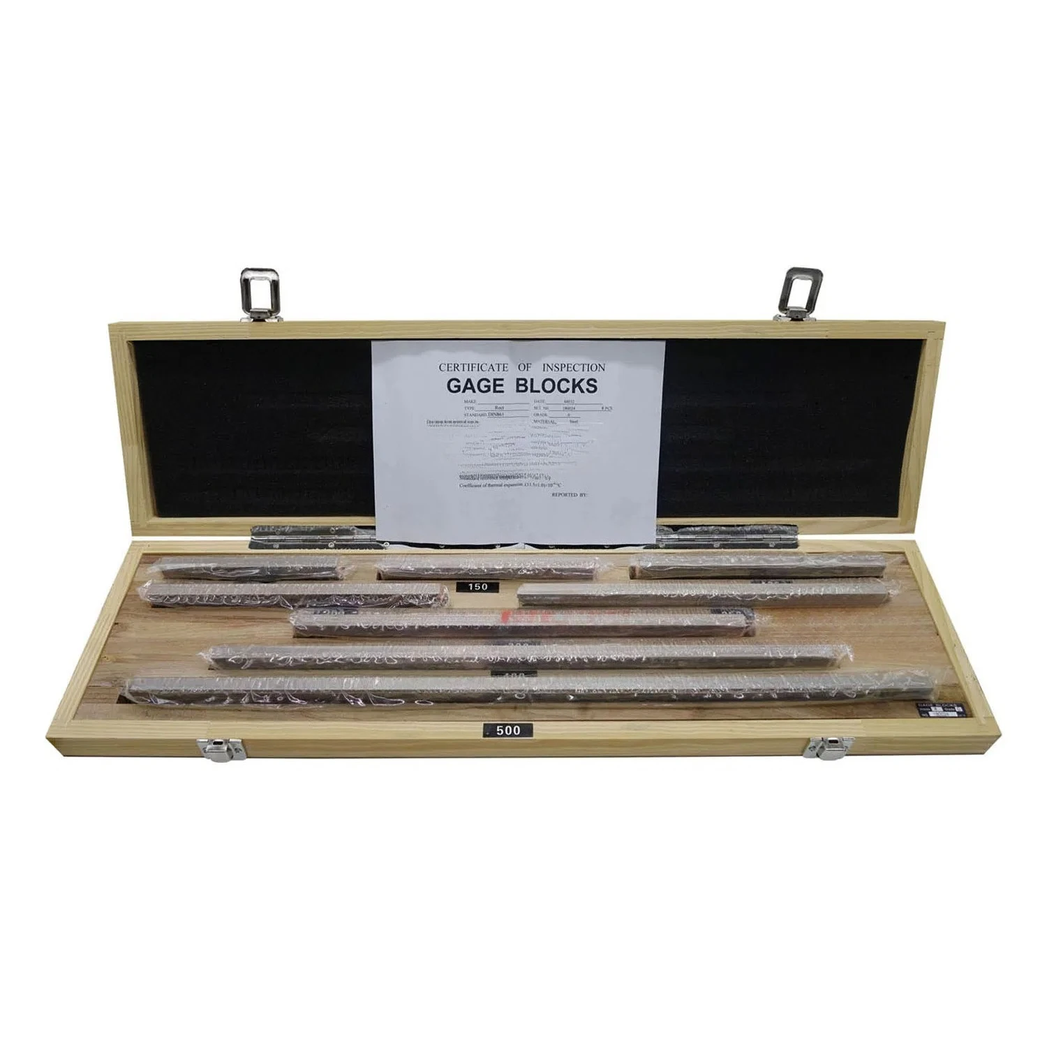 Block Gauge Set, 125-500mm, 8PCS, 0 Grade, Steel Gauge Block
Block Gauge Set, 125-500mm, 8PCS, 0 Grade, Steel Gauge Block