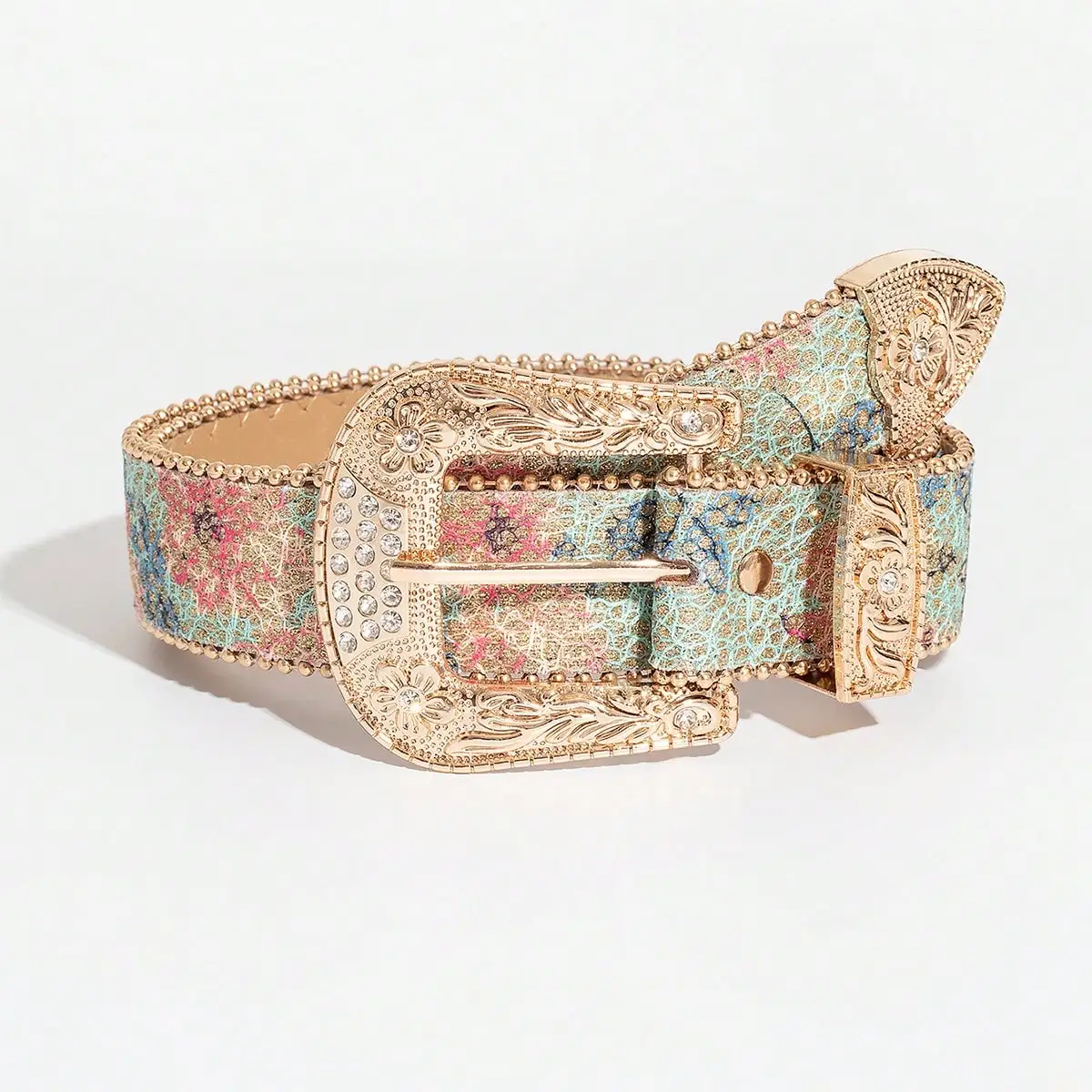 1pc Women's Light Luxury Elegant Carved Metal Buckle Multi-color Flower Glitter Print Beaded Belt Jeans Belt
1pc Women's Light Luxury Elegant Carved Metal Buckle Multi-color Flower Glitter Print Beaded Belt Jeans Belt