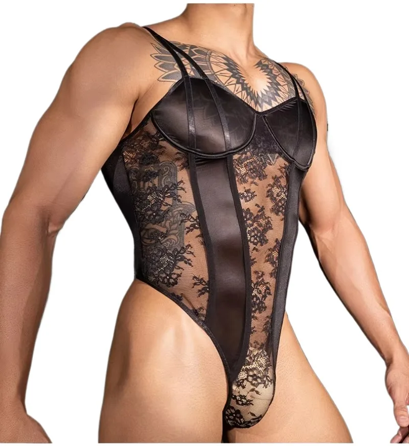 Mens Sexy Lingerie Lace Hollow-out Hook Crotch Thong High Cut Bodysuit Rave Outfit Sheer Singlet Muscle Suit See Through Mankini
Mens Sexy Lingerie Lace Hollow-out Hook Crotch Thong High Cut Bodysuit Rave Outfit Sheer Singlet Muscle Suit See Through Mankini