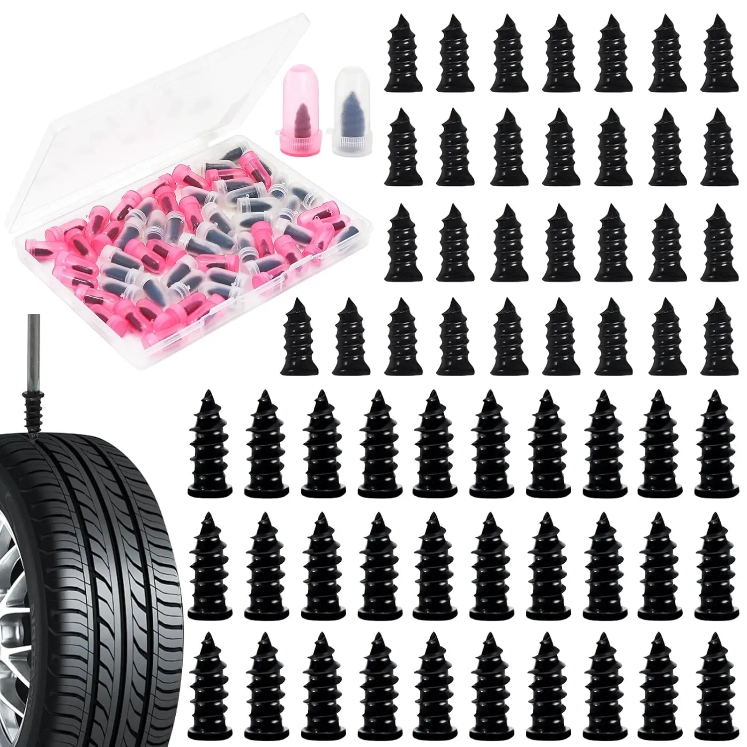 60Pcs Tire Repair Rubber Screws - Self-Service Puncture Fix for Car Motorcycle Jeep
60Pcs Tire Repair Rubber Screws - Self-Service Puncture Fix for Car Motorcycle Jeep