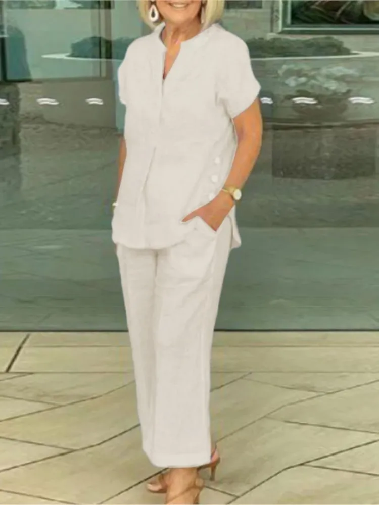 New Summer Women's Short-sleeve Tops Pants Casual Two-piece Suit Fashion Elegant Office Solid Holiday 2-piece Set Women Clothes
New Summer Women's Short-sleeve Tops Pants Casual Two-piece Suit Fashion Elegant Office Solid Holiday 2-piece Set Women Clothes