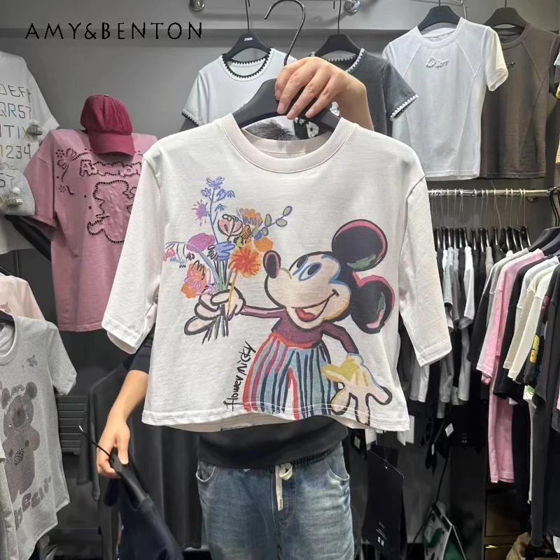 Summer New Korean Style Cartoon Printing Short-sleeved T-shirt Women's Loose And Versatile Medium And Long Top Pullover Ladies
Summer New Korean Style Cartoon Printing Short-sleeved T-shirt Women's Loose And Versatile Medium And Long Top Pullover Ladies