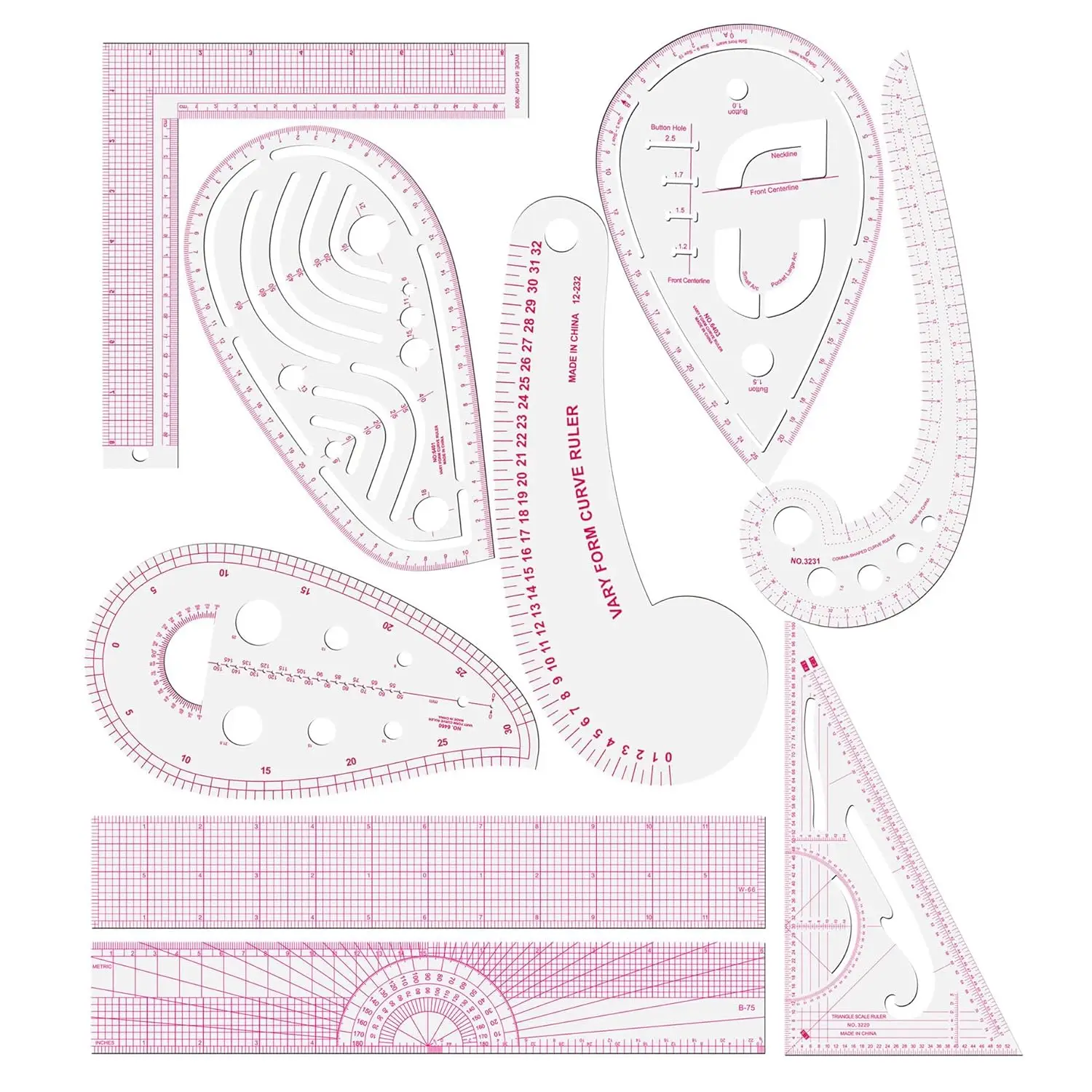 9 Pcs Clear PVC Sewing Ruler Set, Metric French Curve & L-Square, Flexible Measuring Tools for Dressmaking Quilting Tailoring
9 Pcs Clear PVC Sewing Ruler Set, Metric French Curve & L-Square, Flexible Measuring Tools for Dressmaking Quilting Tailoring