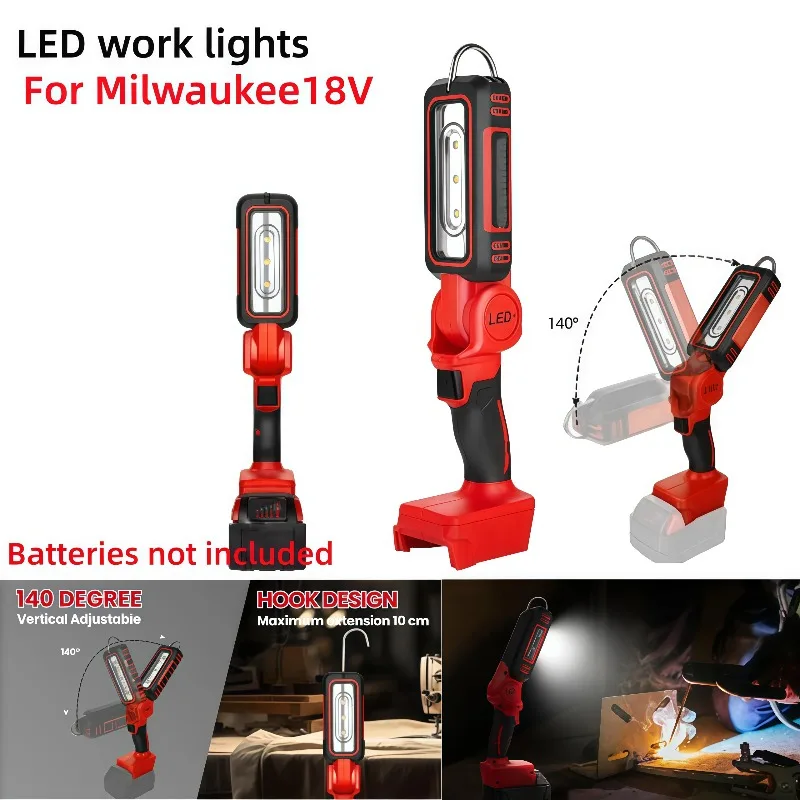 100W Cordless LED Work Light for Milwaukee 18V Lithium Battery, 140 Degree Rotation, Suitable for Camping and Outdoor Lighting
100W Cordless LED Work Light for Milwaukee 18V Lithium Battery, 140 Degree Rotation, Suitable for Camping and Outdoor Lighting