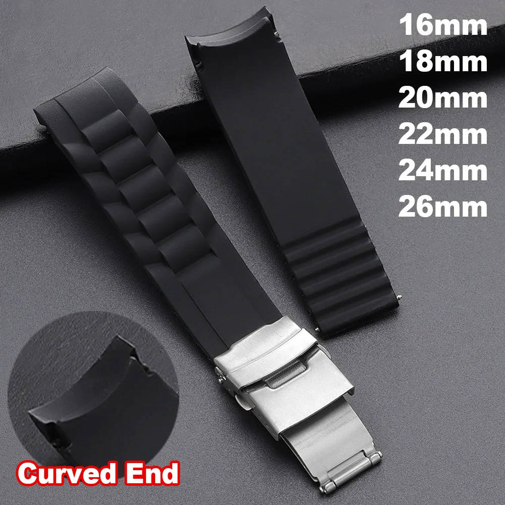 Curved End Strap 16mm 18mm 20mm 22mm 24mm 26mm Silicone Watch Band Folding Buckle Sport Wristband Men Women Replacement Bracelet
Curved End Strap 16mm 18mm 20mm 22mm 24mm 26mm Silicone Watch Band Folding Buckle Sport Wristband Men Women Replacement Bracelet