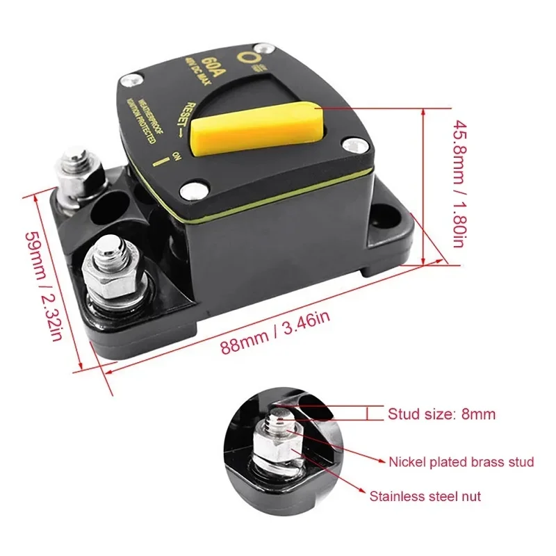 New 50A 60A 80A 100A 150A 200A 250A 300A Waterproof AMP Circuit Breaker Fuse Reset 12-48V DC Car Audio Amplifier Breaker
New 50A 60A 80A 100A 150A 200A 250A 300A Waterproof AMP Circuit Breaker Fuse Reset 12-48V DC Car Audio Amplifier Breaker