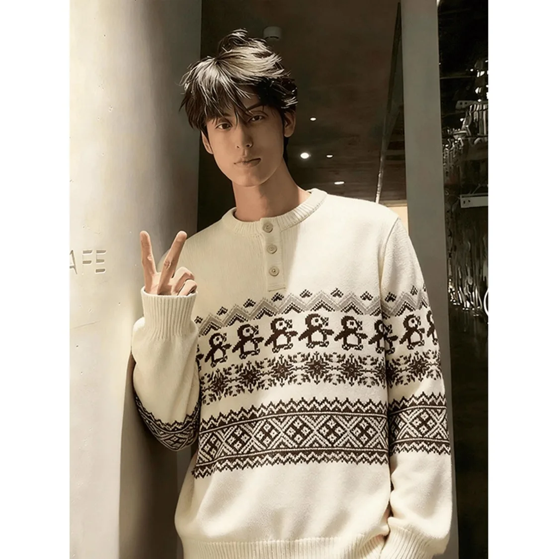 Retro Korean Sle Cisas Penguin Fair Isle Henry Ne Knitwear Men's Autumn Winter Lazy Sle Embroidered Knitted irt
Retro Korean Sle Cisas Penguin Fair Isle Henry Ne Knitwear Men's Autumn Winter Lazy Sle Embroidered Knitted irt