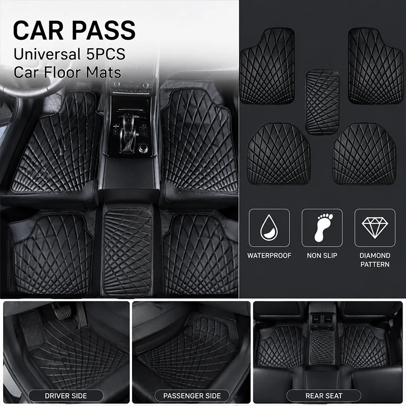 CAR PASS Universal 5PCS Leather Car Floor Mats Waterproof Non Slip Diamond Pattern Full Set for Auto Interior
CAR PASS Universal 5PCS Leather Car Floor Mats Waterproof Non Slip Diamond Pattern Full Set for Auto Interior