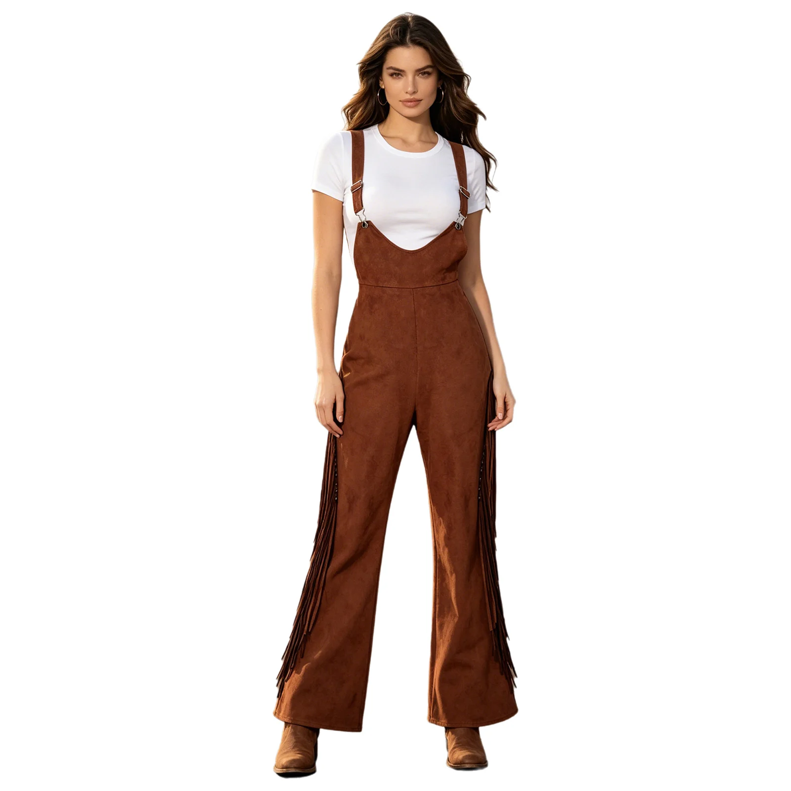 Women Fashion Western Cowgirl Overalls Streetwear Adjustable Straps Wide-leg Tassel Jumpsuit Halloween Party Cosplay Costume
Women Fashion Western Cowgirl Overalls Streetwear Adjustable Straps Wide-leg Tassel Jumpsuit Halloween Party Cosplay Costume