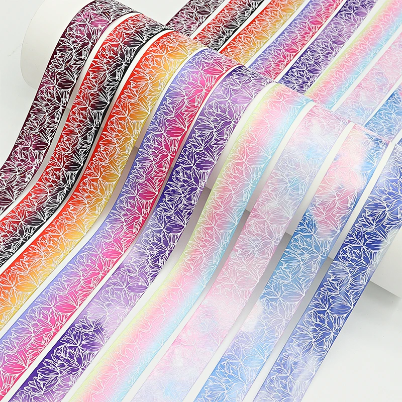 1'' 25mm White Ink Flowers Heat Transfer Gradient Printed Satin Ribbon For Crafts Gift Packaging Wedding Decoration
1'' 25mm White Ink Flowers Heat Transfer Gradient Printed Satin Ribbon For Crafts Gift Packaging Wedding Decoration