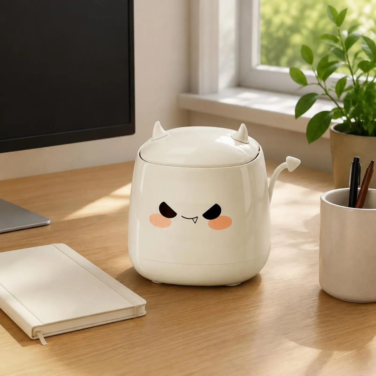 Devil Desk Trash Can Compact Size Desktop Trash Bin Flip-Top Bin Rounded Rectangular Small Storage Container Decorative Design
Devil Desk Trash Can Compact Size Desktop Trash Bin Flip-Top Bin Rounded Rectangular Small Storage Container Decorative Design