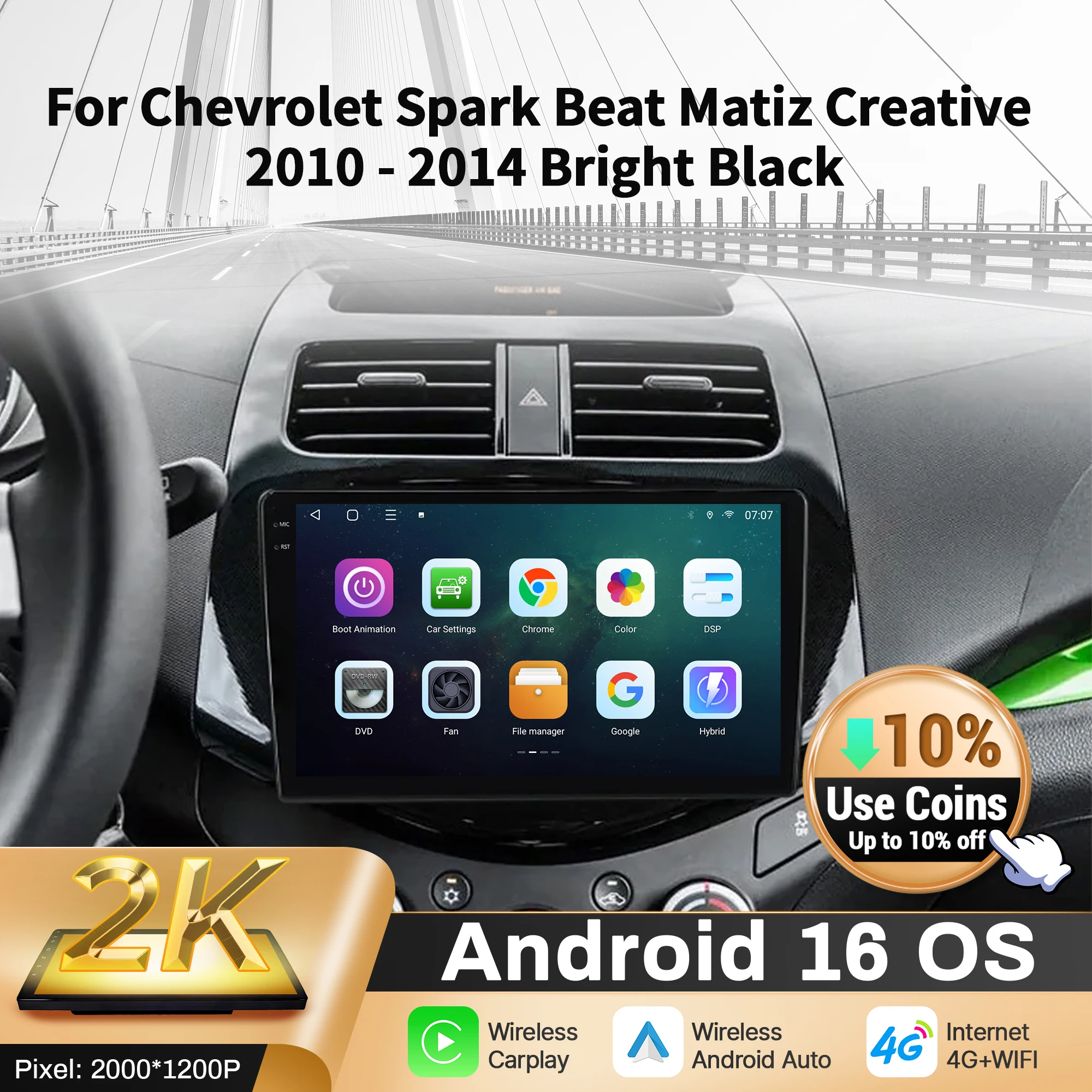 9-дюймовый автомобильный радиоприемник для Chevrolet Spark Beat Matiz Creative 2010-2014 ярко-черный BT Carplay Android 16, мультимедийный экран 2K QLED
9-дюймовый автомобильный радиоприемник для Chevrolet Spark Beat Matiz Creative 2010-2014 ярко-черный BT Carplay Android 16, мультимедийный экран 2K QLED