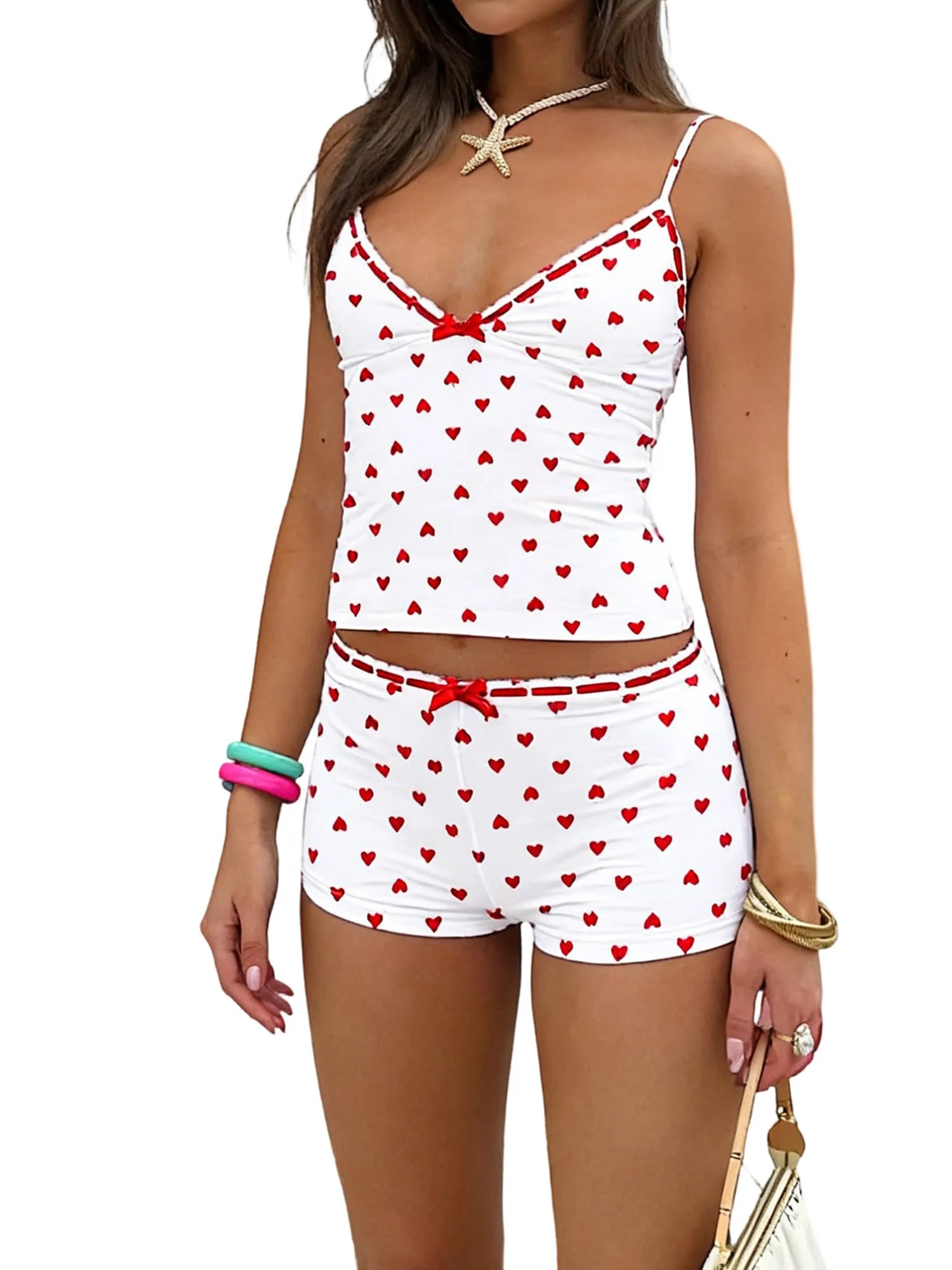 Women’s 2 Piece Pajamas Set Cute Sleeveless Heart Bow Print Shirt Shorts Set Lounge Clothes
Women’s 2 Piece Pajamas Set Cute Sleeveless Heart Bow Print Shirt Shorts Set Lounge Clothes