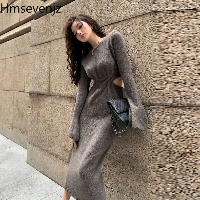 New Korean Fashion Grey Knitted Hollow Sweater Long Dresses for Women Spring Versatile Waist Slim Fit Long sleeved Sexy Dress
New Korean Fashion Grey Knitted Hollow Sweater Long Dresses for Women Spring Versatile Waist Slim Fit Long sleeved Sexy Dress