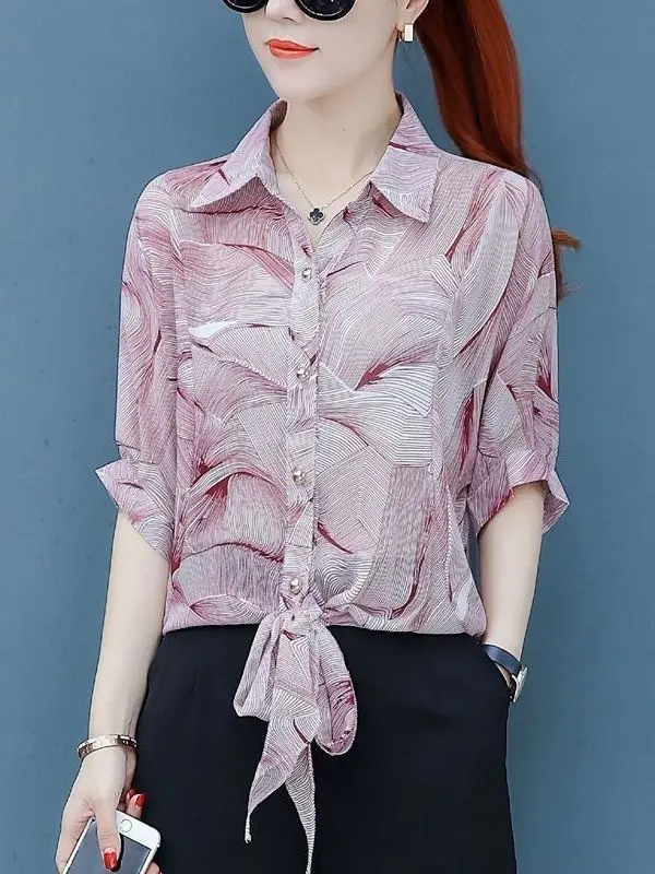 Lightweight Chiffon Blouse Women's Short Sleeve Loose Floral Print Knot Hemline Korean Style Casual Shirt Spring Summer
Lightweight Chiffon Blouse Women's Short Sleeve Loose Floral Print Knot Hemline Korean Style Casual Shirt Spring Summer