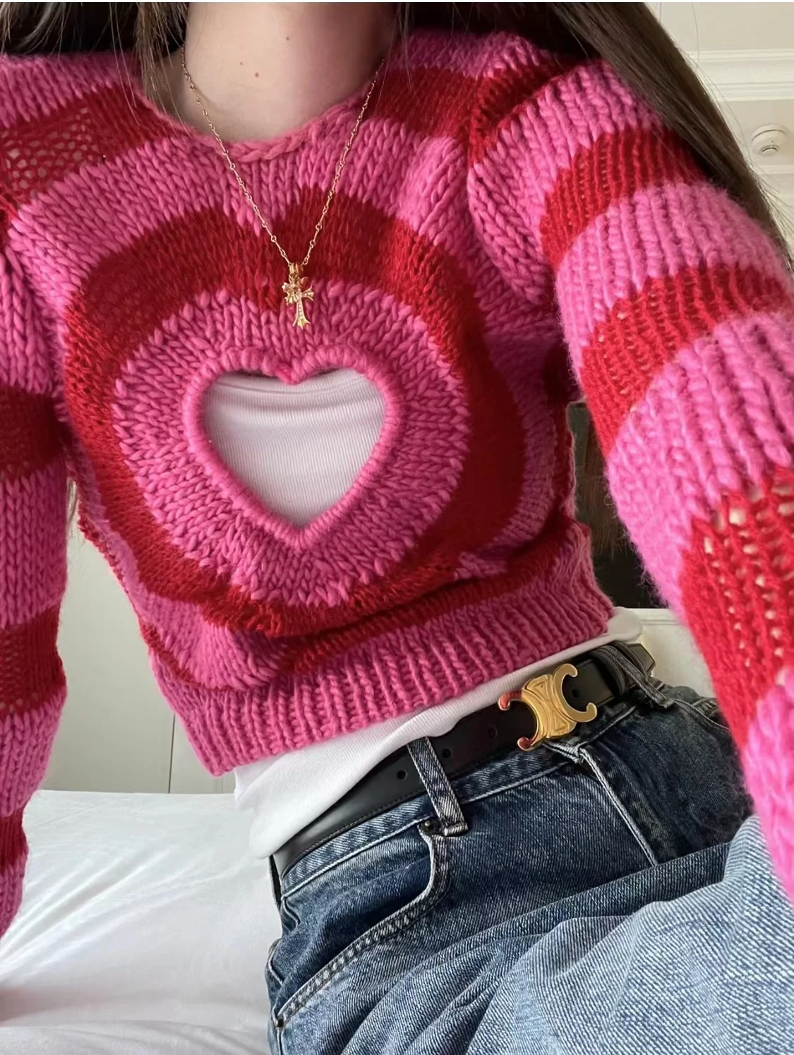 Handmade Long Sleeve Sweater Hollow out Slim Fit Sweet Style Christmas Date Pink Heart Radiating Stripe Color Block Knitted S...
Handmade Long Sleeve Sweater Hollow out Slim Fit Sweet Style Christmas Date Pink Heart Radiating Stripe Color Block Knitted S...