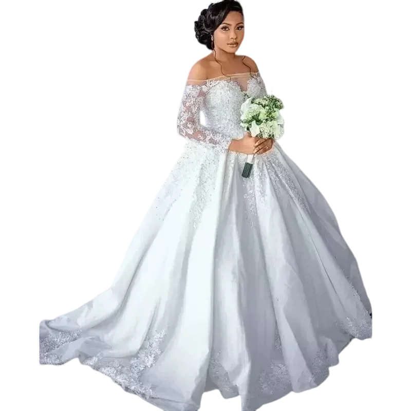 Customized Off The Shoulder Lace Appliques Bridal A-Line Wedding Dresses Satin Plus Size Vestido De Noiva Bridal Gown
Customized Off The Shoulder Lace Appliques Bridal A-Line Wedding Dresses Satin Plus Size Vestido De Noiva Bridal Gown