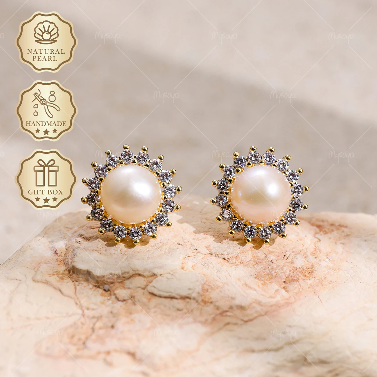 MYSOYA 8-9mm Gold Sunflower Pearl Stud Earrings, Gift Box, Birthday & Mother's Day Jewelry S407
MYSOYA 8-9mm Gold Sunflower Pearl Stud Earrings, Gift Box, Birthday & Mother's Day Jewelry S407