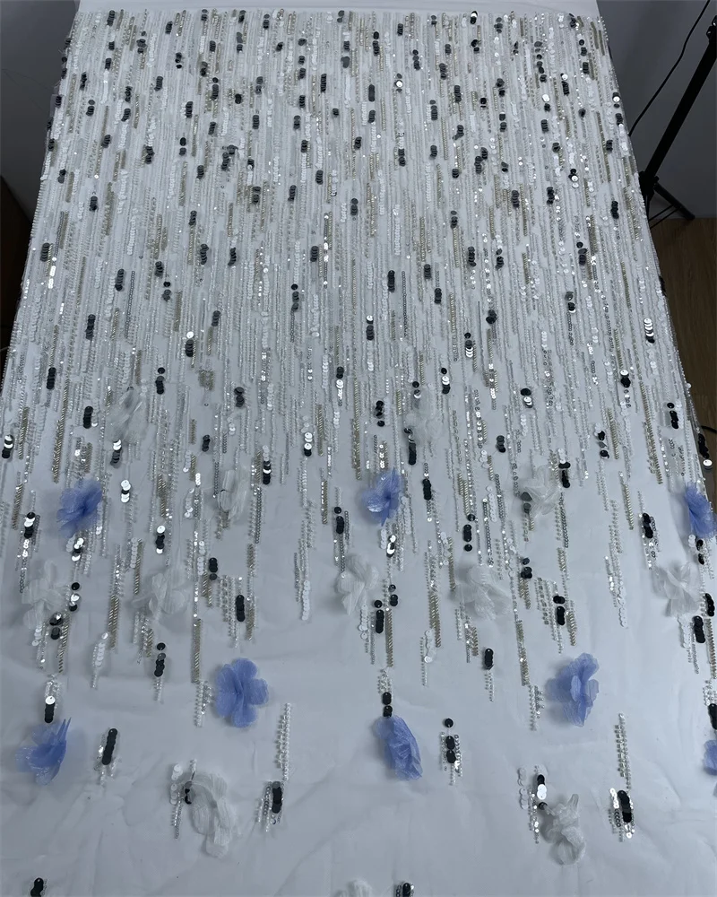 Африканская кружевная ткань с блестками и бисером, высокое качество, кружевная ткань с французской вышивкой и бисером для шитья свадебного платья, 5 ярдов 
Африканская кружевная ткань с блестками и бисером, высокое качество, кружевная ткань с французской вышивкой и бисером для шитья свадебного платья, 5 ярдов