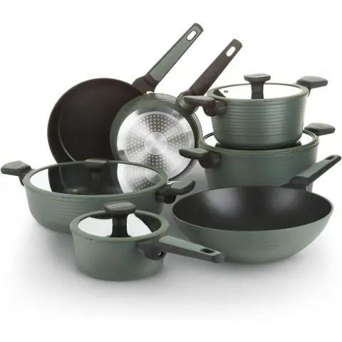 11 Pcs Pots and Pans set Nonstick Induction cookware Pans for cooking with glass lids Frying Pans and Casseroles PFOA free Gree