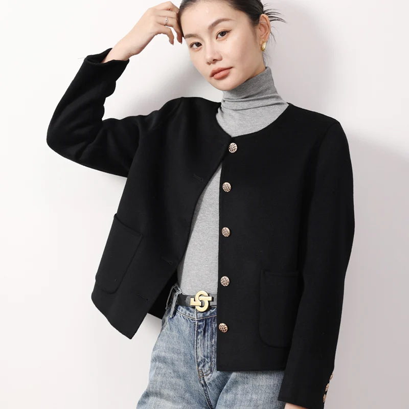 Women's Double-Sided Woolen Short Jacket, Round Neck Coat, 100% Pure Wool, Trendy Clothing, Spring, Autumn, Fashion, 2025
Women's Double-Sided Woolen Short Jacket, Round Neck Coat, 100% Pure Wool, Trendy Clothing, Spring, Autumn, Fashion, 2025