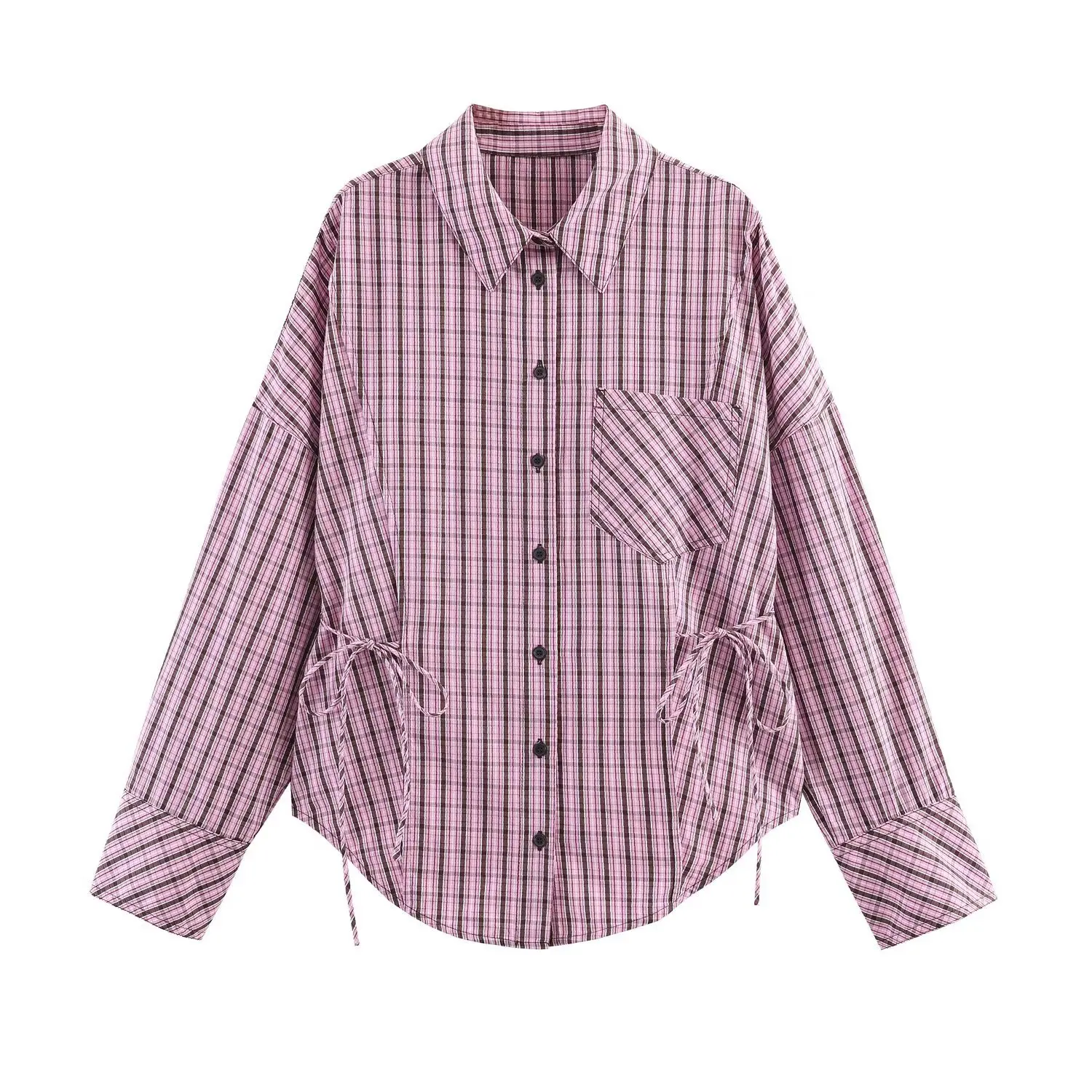Women's Multi-Way Plaid Shirt Pink Plaid Oversized Button Down Shirt With Side Drawstrings Chest Pocket And Cuffed Sleeves PRLL
Women's Multi-Way Plaid Shirt Pink Plaid Oversized Button Down Shirt With Side Drawstrings Chest Pocket And Cuffed Sleeves PRLL