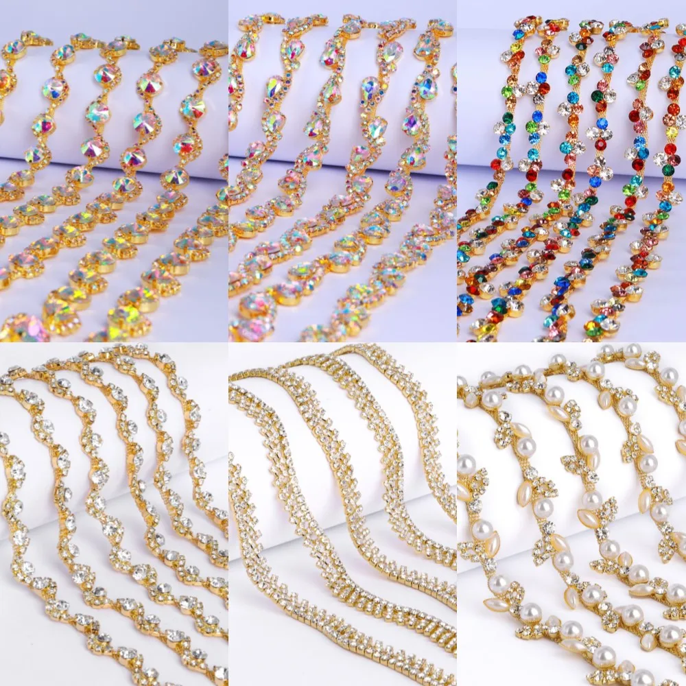 5Yards Many Styles Rhinestone Glass Crystal Chain Golden Base Crystal AB Rhinestone Applique Ribbon Cloth Bag Shoe DIY Accessory
5Yards Many Styles Rhinestone Glass Crystal Chain Golden Base Crystal AB Rhinestone Applique Ribbon Cloth Bag Shoe DIY Accessory