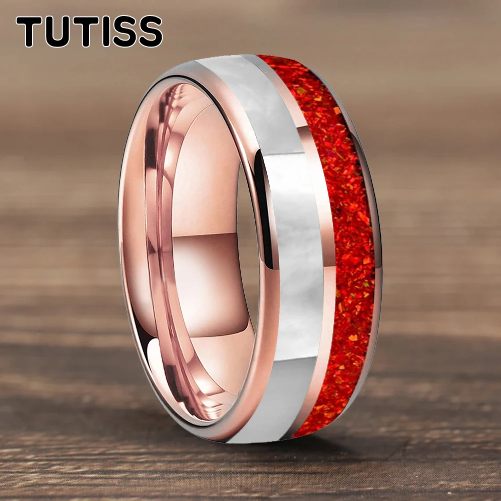 TUTISS 6/8mm Tungsten Ring Dome Double Groove Inlaid With Red opal And Mother Of Pearl Shell For A Comfortable Fit
TUTISS 6/8mm Tungsten Ring Dome Double Groove Inlaid With Red opal And Mother Of Pearl Shell For A Comfortable Fit