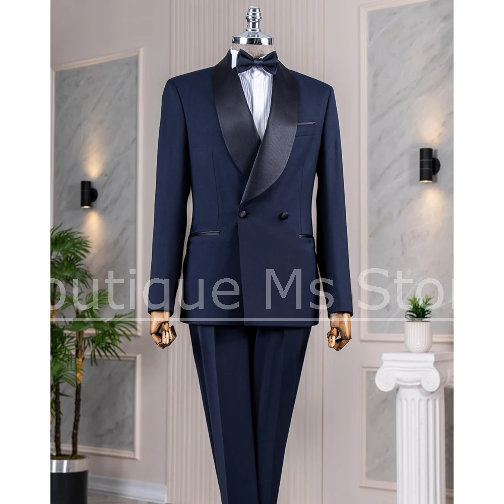 Men Navy Blue Formal Suit Fashion Satin Shawl Lapel Double Breasted Tuxedo Prom Party Groom Wedding 2 Piece Blazer Pants
Men Navy Blue Formal Suit Fashion Satin Shawl Lapel Double Breasted Tuxedo Prom Party Groom Wedding 2 Piece Blazer Pants