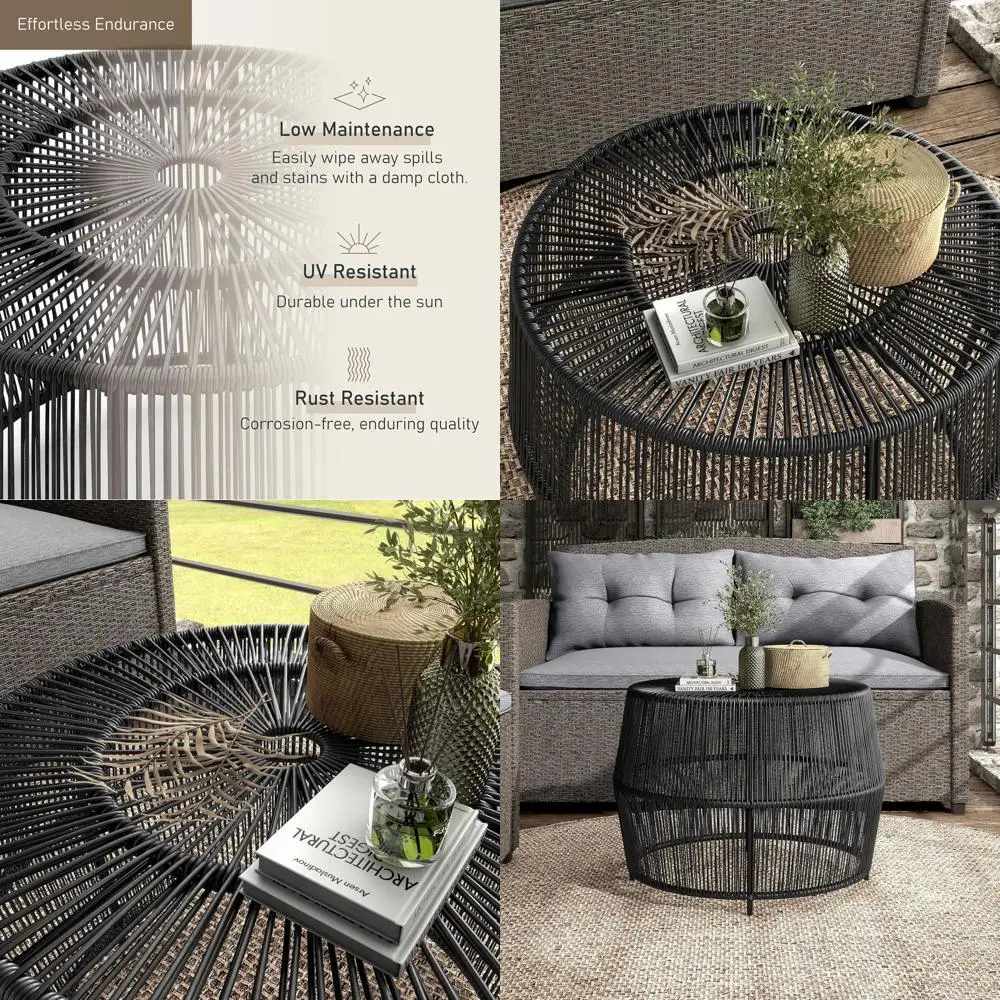 Round Rattan Outdoor Coffee Table - Weather-Resistant Metal, Handcrafted for Patio, Pool, Garden, Yard, Black
Round Rattan Outdoor Coffee Table - Weather-Resistant Metal, Handcrafted for Patio, Pool, Garden, Yard, Black