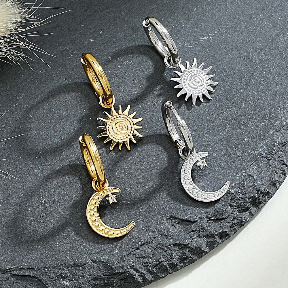 Stainless Steel Plated 18K Gold Moon And Sun Pendant Earrings Women Fashion And Versatile Jewelry Party Gifts
Stainless Steel Plated 18K Gold Moon And Sun Pendant Earrings Women Fashion And Versatile Jewelry Party Gifts