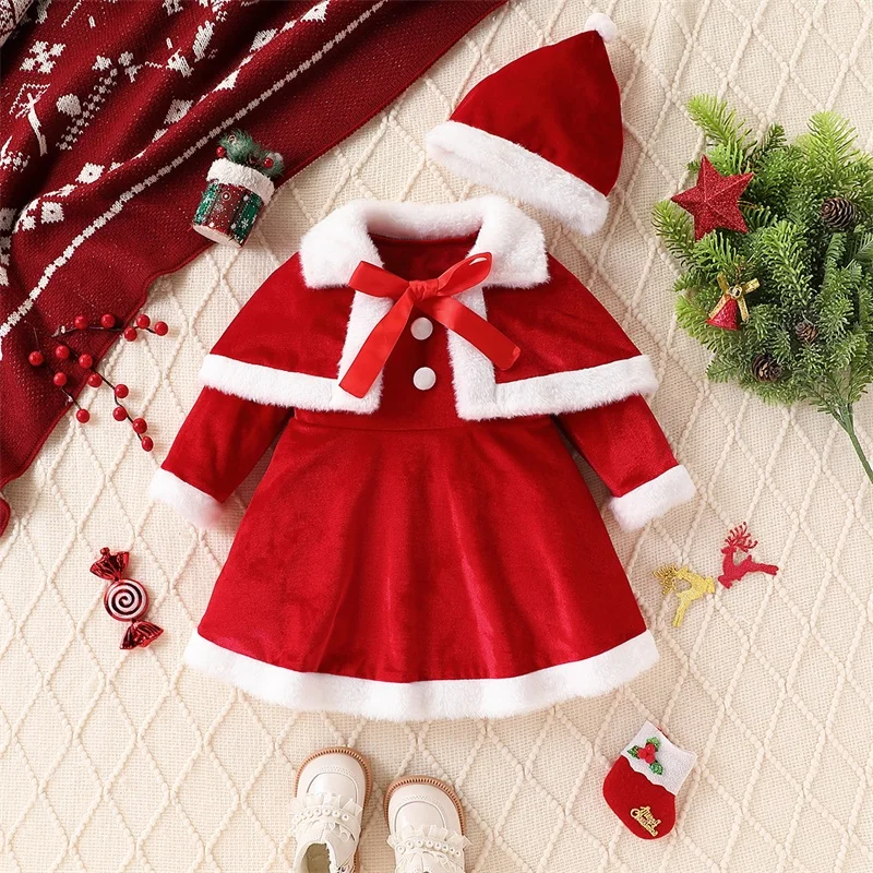 1-4Y Girls Christmas Velvet Dress Sets Long Sleeve O Neck Dress with Santa Hat Cape Shawl Children Xmas Costume Winter Clothes
1-4Y Girls Christmas Velvet Dress Sets Long Sleeve O Neck Dress with Santa Hat Cape Shawl Children Xmas Costume Winter Clothes