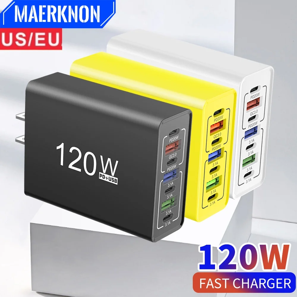 Всего 120 Вт, 7 портов, быстрое зарядное устройство USB PD Quick Charge 3.0, настенное зарядное устройство для телефона, настенный адаптер для iPhone 14 Samsung Xiaomi, дорожное зарядное устройство
Всего 120 Вт, 7 портов, быстрое зарядное устройство USB PD Quick Charge 3.0, настенное зарядное устройство для телефона, настенный адаптер для iPhone 14 Samsung Xiaomi, дорожное зарядное устройство