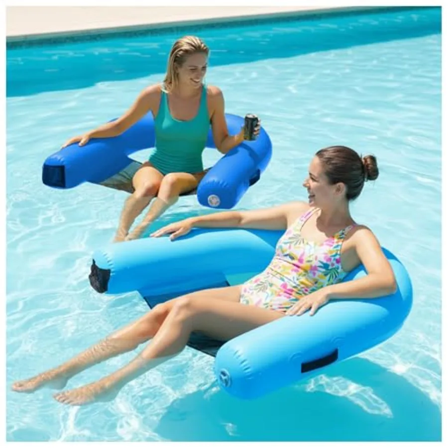 XL inflatable floating pool chair for ocean lake and pool use; heavy-duty PVC material; multiple color options; features built-
XL inflatable floating pool chair for ocean lake and pool use; heavy-duty PVC material; multiple color options; features built-