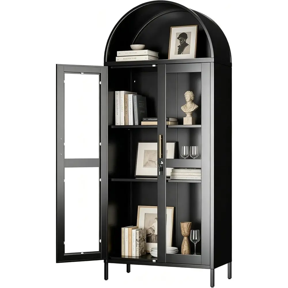 72.8 Black Tall Glass Door Cabinet with Metal Arches, 2 Adjustable Shelves, Lockable, Curio Storage
72.8 Black Tall Glass Door Cabinet with Metal Arches, 2 Adjustable Shelves, Lockable, Curio Storage